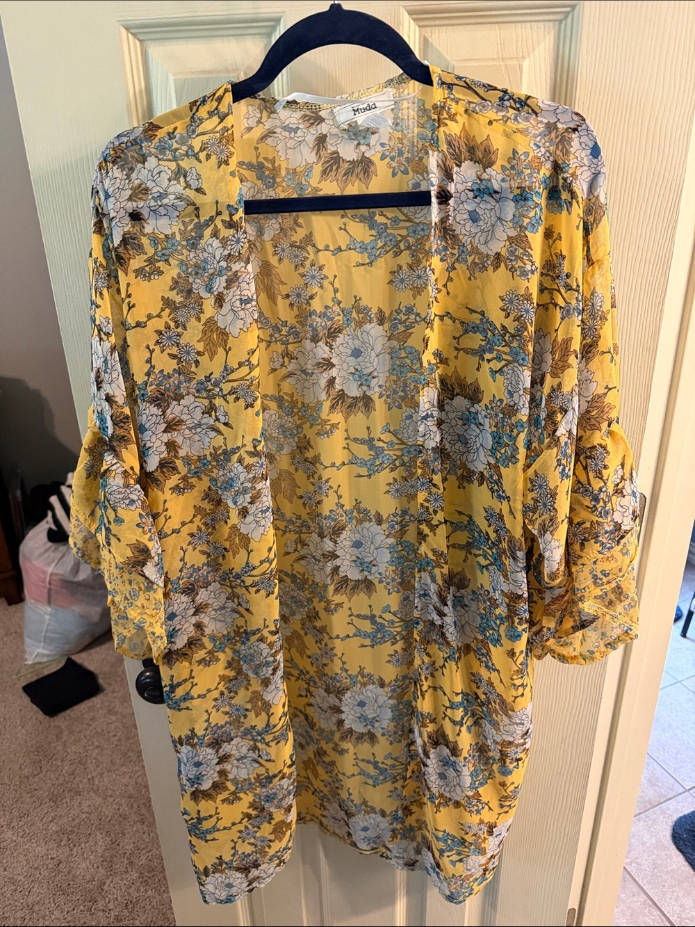 Mudd Yellow Floral Kimono Cardigan
